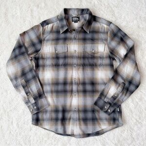 Eddie Bauer Men Gray Plaid Flannel Western Button Down Long Sleeve Shirt MEDIUM